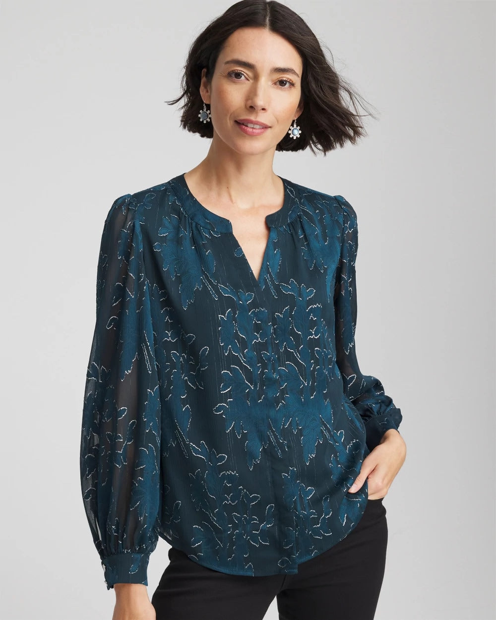 Chico's For Sale Teal Shadow Novelty Texture Blouse