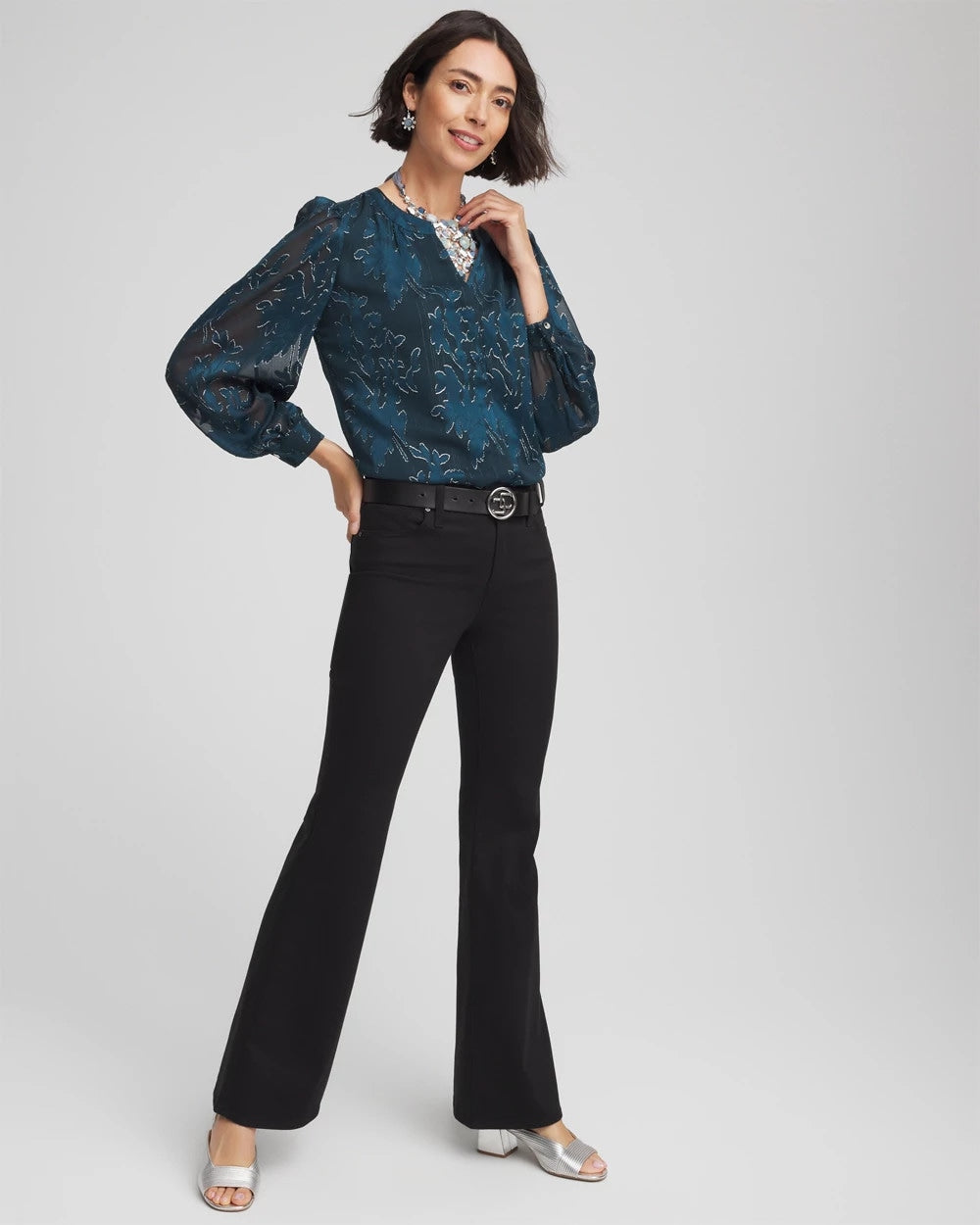 Chico's For Sale Teal Shadow Novelty Texture Blouse