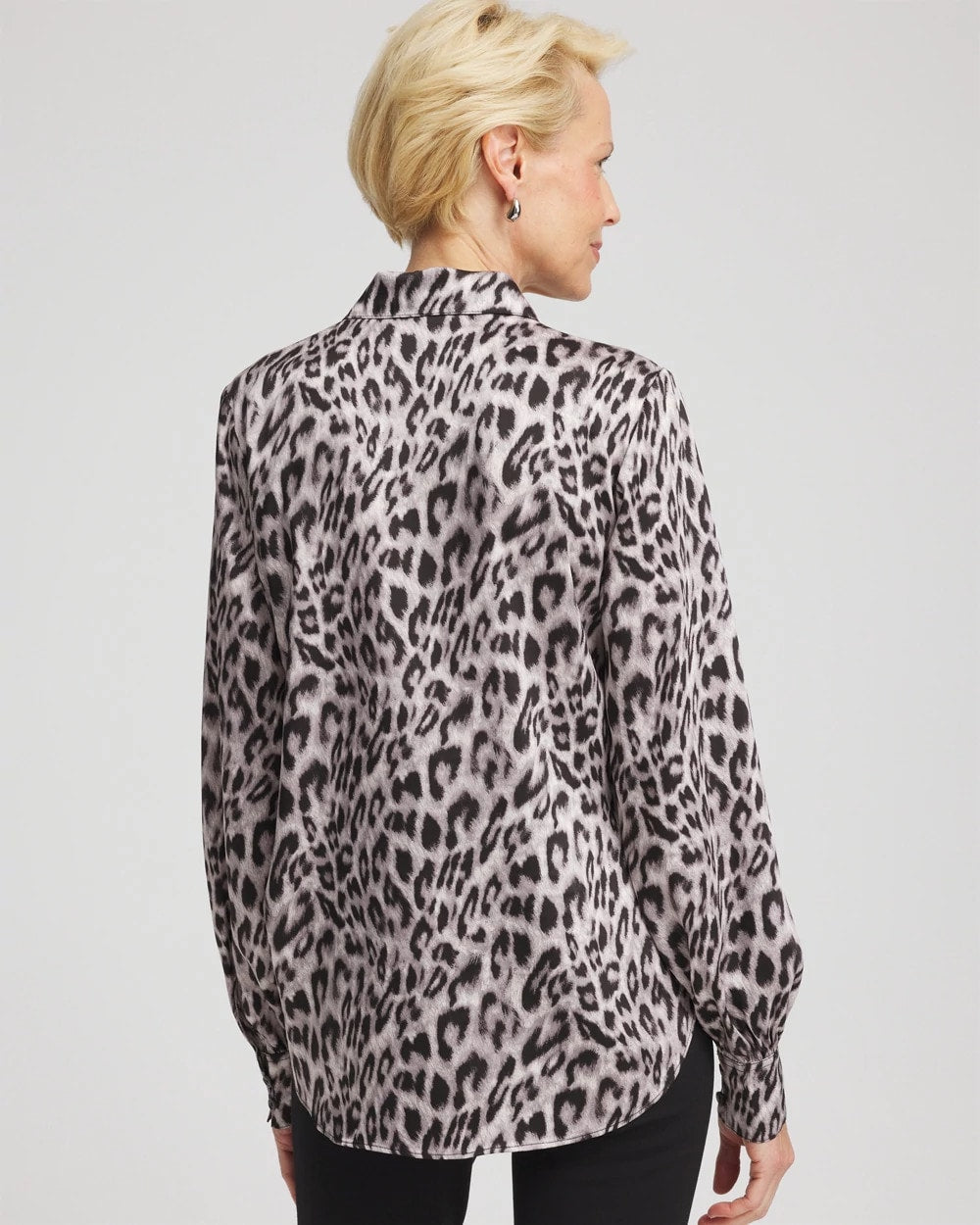 Chico's Online Dove Gray Faux Silk Snowy Animal Shirt