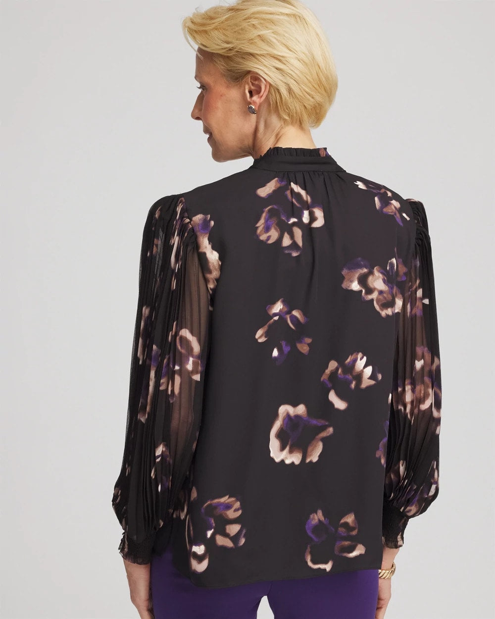 Chico's Discount Black Fjord Flora Opaque Crepe Blouse