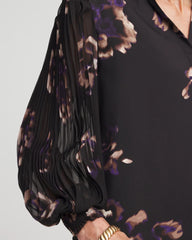 Chico's Discount Black Fjord Flora Opaque Crepe Blouse