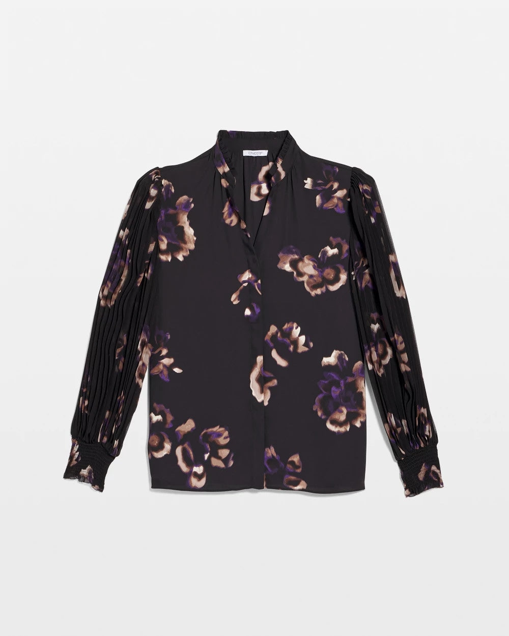 Chico's Discount Black Fjord Flora Opaque Crepe Blouse