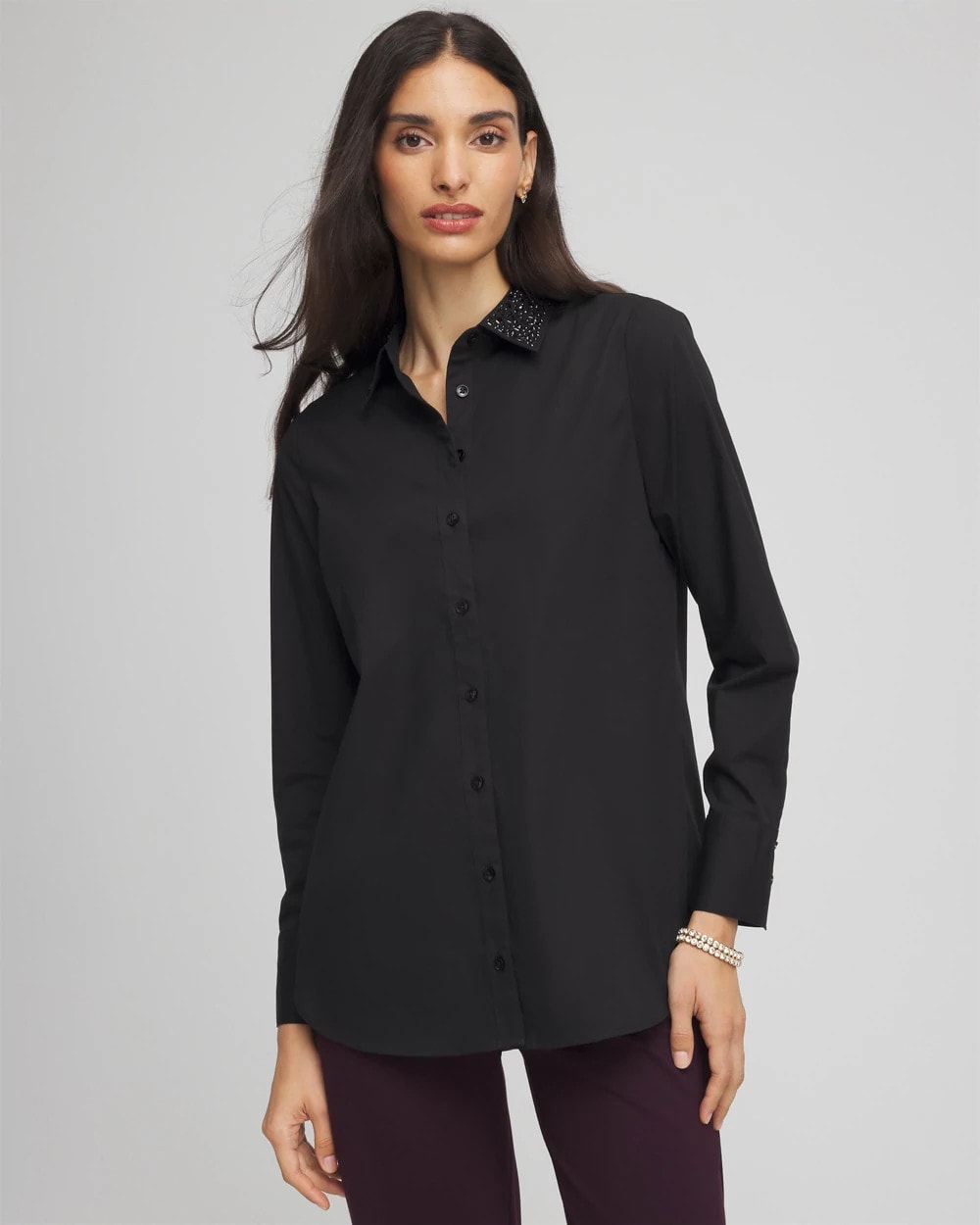 Chico's Sale Black Tonal Jewels Poplin Shirt