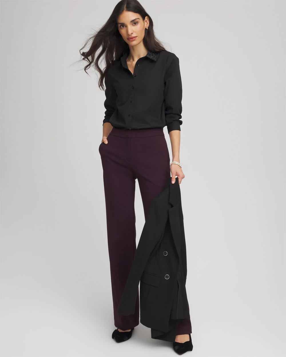 Chico's Sale Black Tonal Jewels Poplin Shirt
