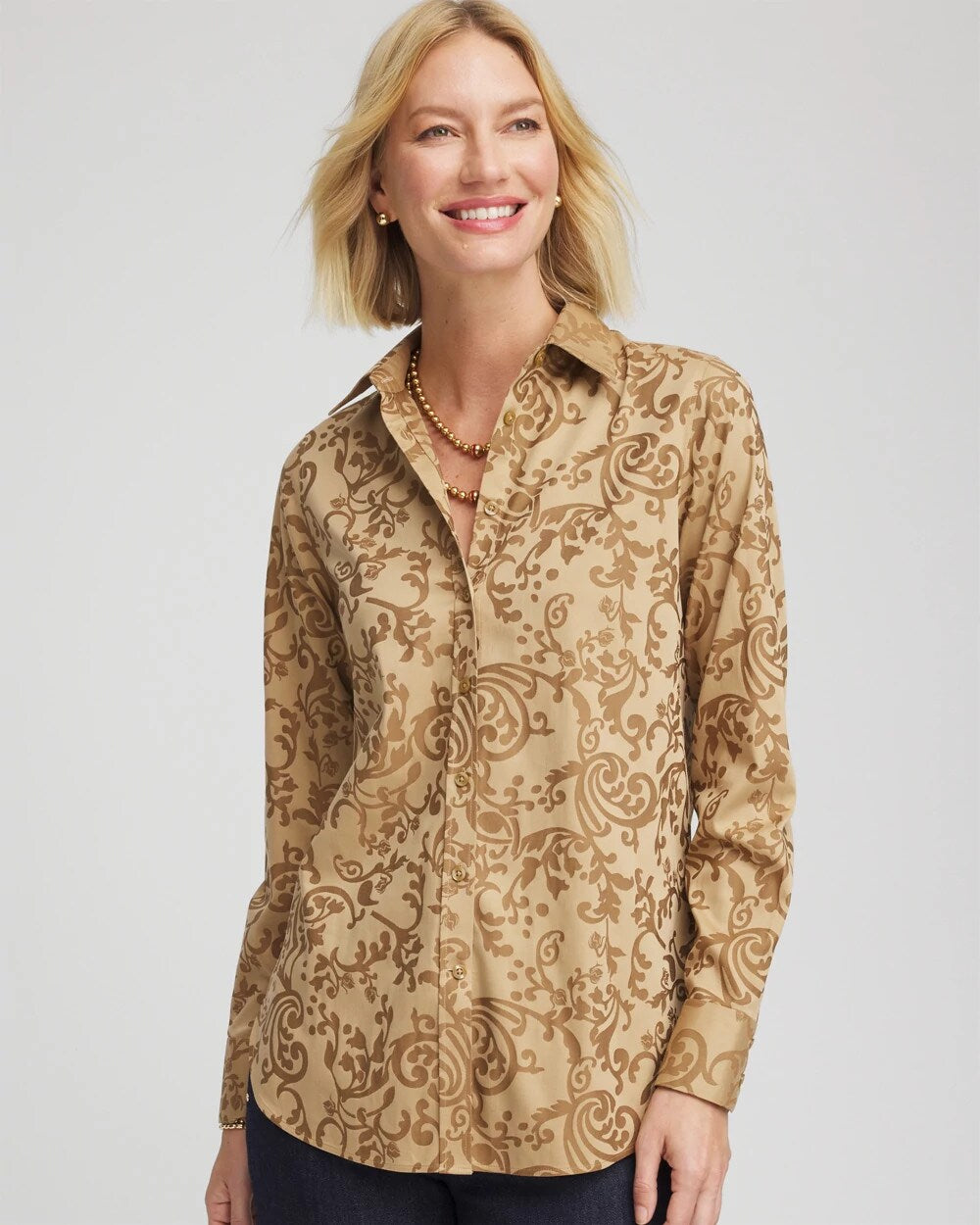 Chico's Outlet Gold No Iron™ Jacquard Scrolls  Shirt
