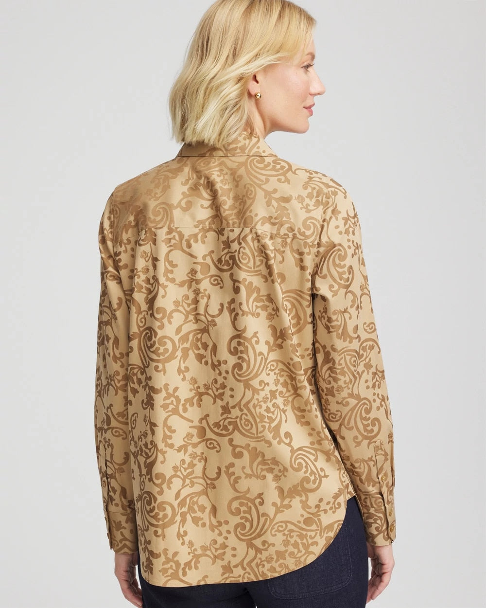 Chico's Outlet Gold No Iron™ Jacquard Scrolls  Shirt