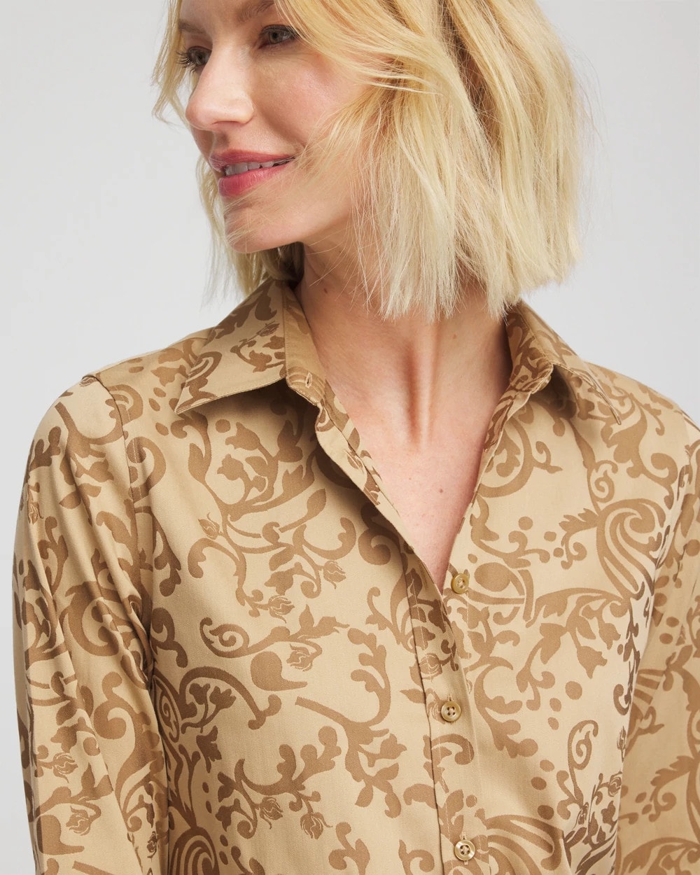 Chico's Outlet Gold No Iron™ Jacquard Scrolls  Shirt