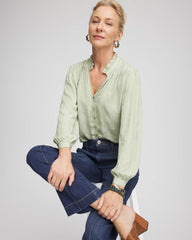 Chico's On Sale Sage Meadow Jacquard Georgette Peasant Blouse