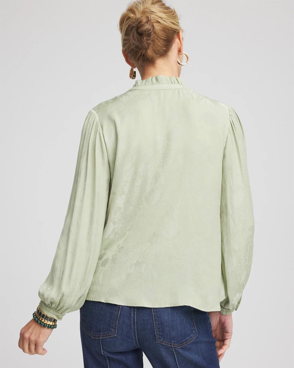 Chico's On Sale Sage Meadow Jacquard Georgette Peasant Blouse