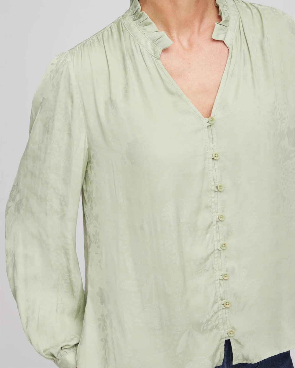 Chico's On Sale Sage Meadow Jacquard Georgette Peasant Blouse