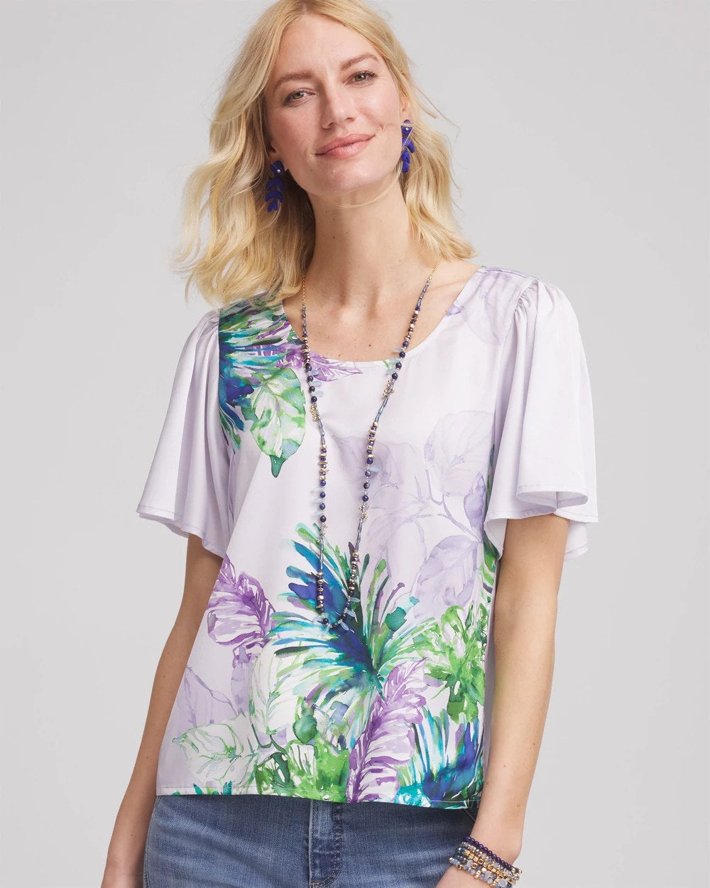Chico's Online Violet Flutter Sleeve Satin Top