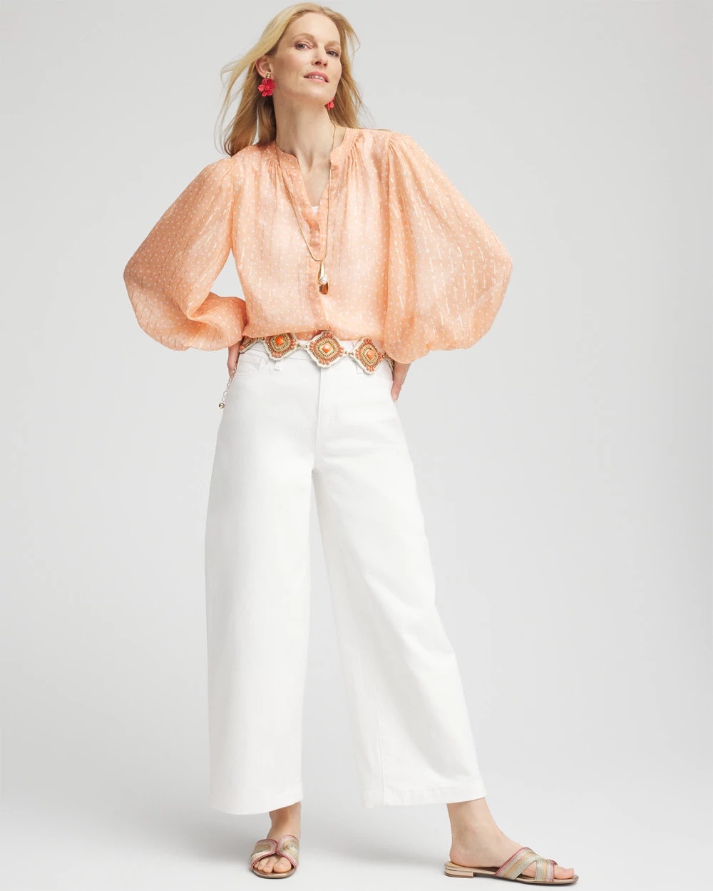Chico's Sale Coral Blossom Metallic Jacquard Blouse