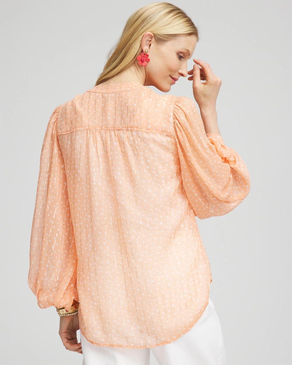 Chico's Sale Coral Blossom Metallic Jacquard Blouse