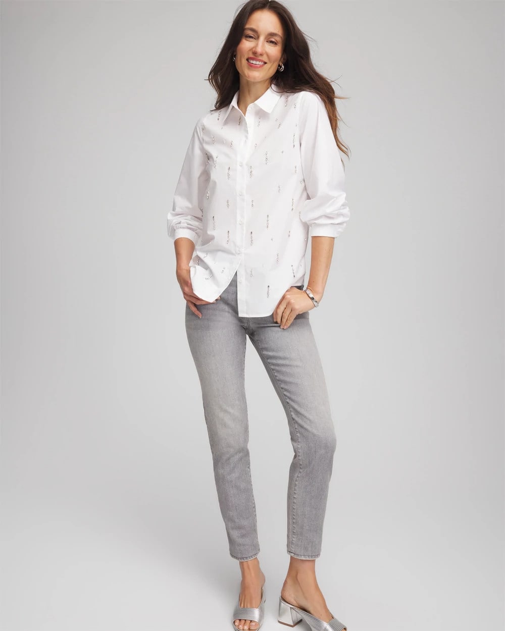 Chico's Outlet Alabaster Jeweled Poplin Shirt