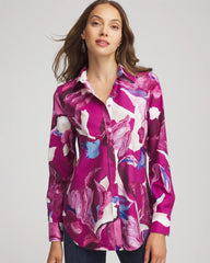Chico's On Sale Cobalt Stone No Iron™ Floral-Paint-Print Shirt