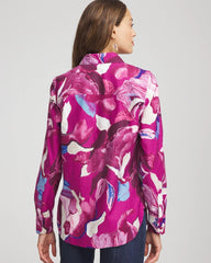 Chico's On Sale Cobalt Stone No Iron™ Floral-Paint-Print Shirt