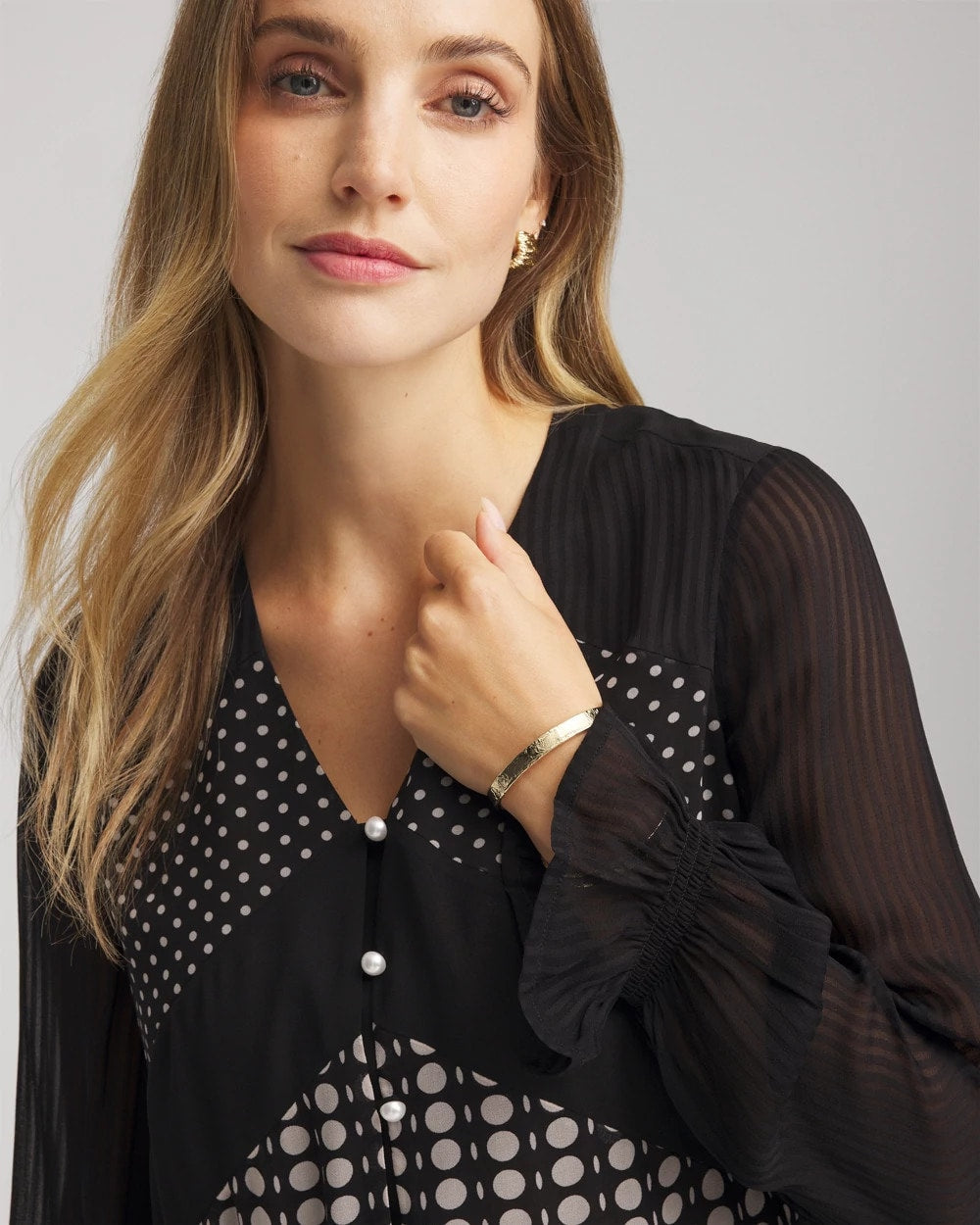 Chico's For Sale Black Georgette Polka Dot Blouse
