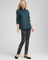 Chico's Online Teal Shadow Rhinestone Embellished Poplin Tunic