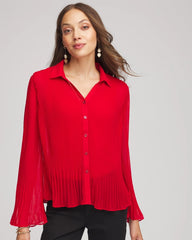 Chico's Discount Carmine Red Pleated Georgette Blouse