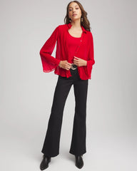 Chico's Discount Carmine Red Pleated Georgette Blouse