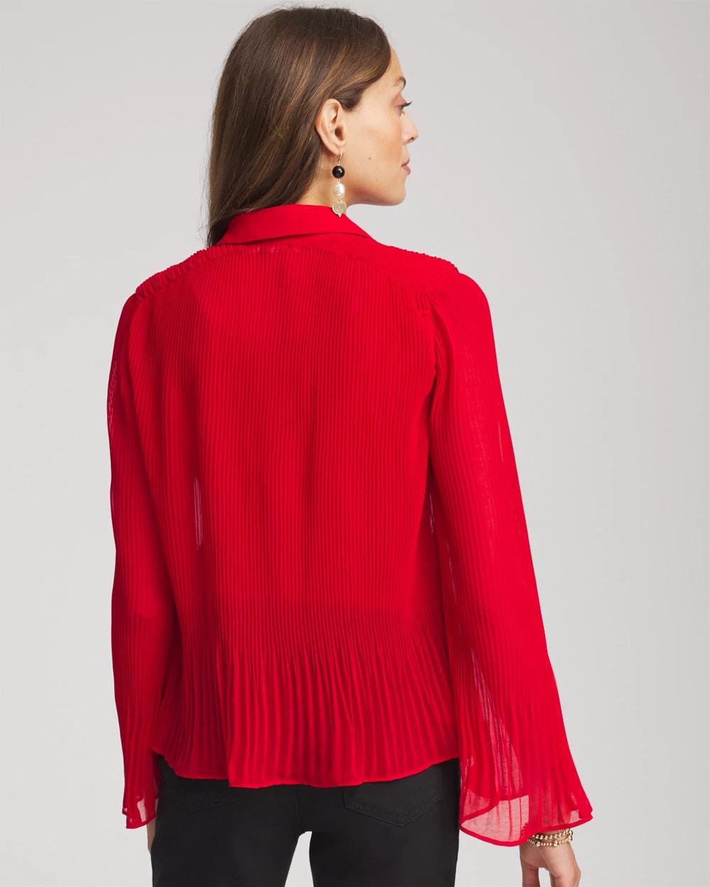 Chico's Discount Carmine Red Pleated Georgette Blouse