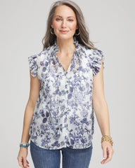 Chico's Sale Pale Turq Blue Butterfly Ruffle Collar Blouse