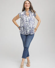 Chico's Sale Pale Turq Blue Butterfly Ruffle Collar Blouse