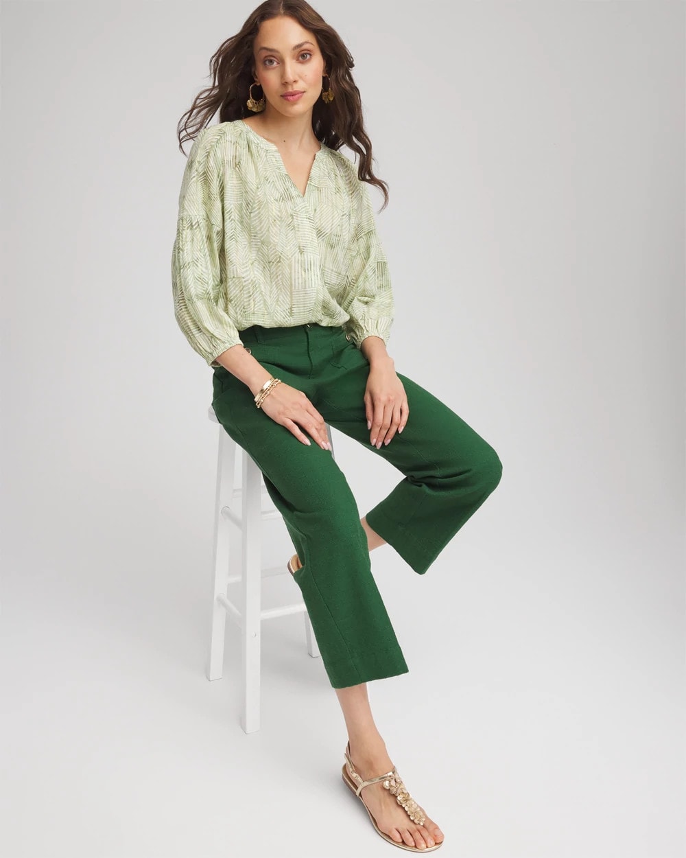 Chico's Outlet Salted Lime Lurex Stripe Cotton Blouse
