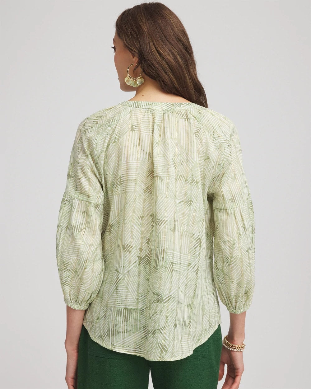Chico's Outlet Salted Lime Lurex Stripe Cotton Blouse