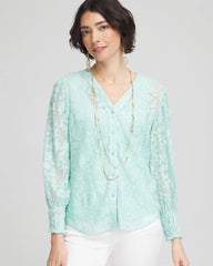 Chico's On Sale Teal Waters Floral Soutache V-Neck Blouse