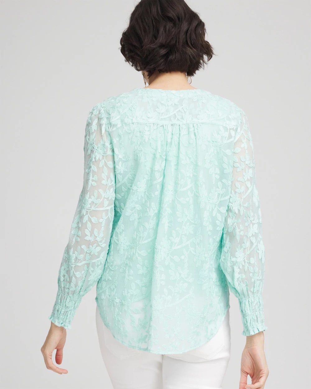 Chico's On Sale Teal Waters Floral Soutache V-Neck Blouse