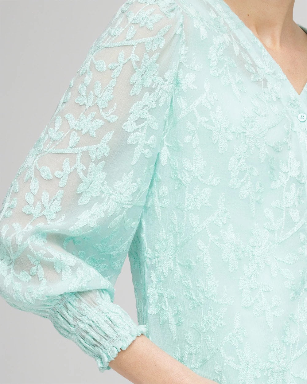 Chico's On Sale Teal Waters Floral Soutache V-Neck Blouse