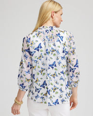 Chico's For Sale Blue Casa Ruffle Collar Butterfly Burnout Blouse
