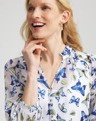 Chico's For Sale Blue Casa Ruffle Collar Butterfly Burnout Blouse