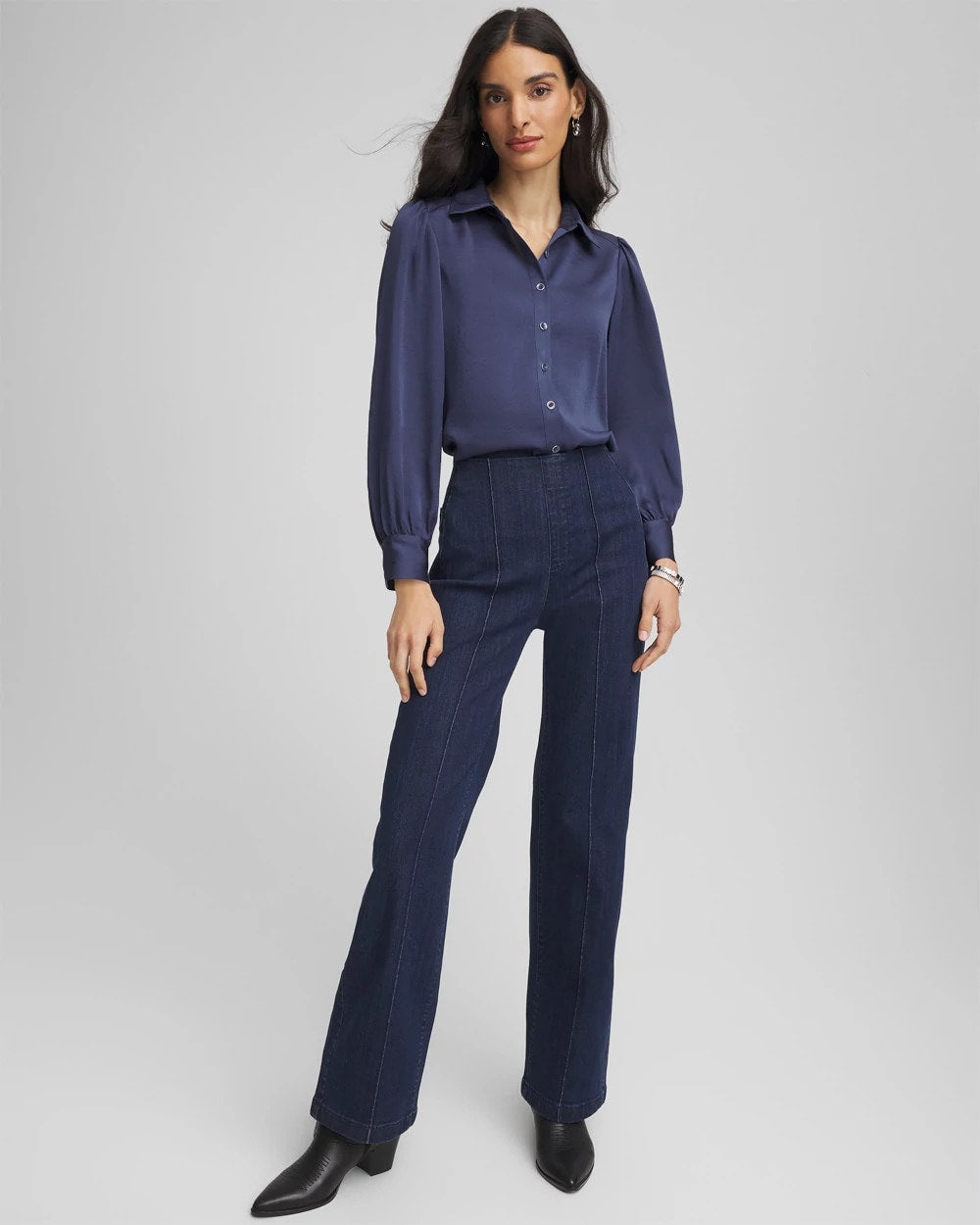 Chico's Online Indigo Sky Puff Sleeve Satin Blouse