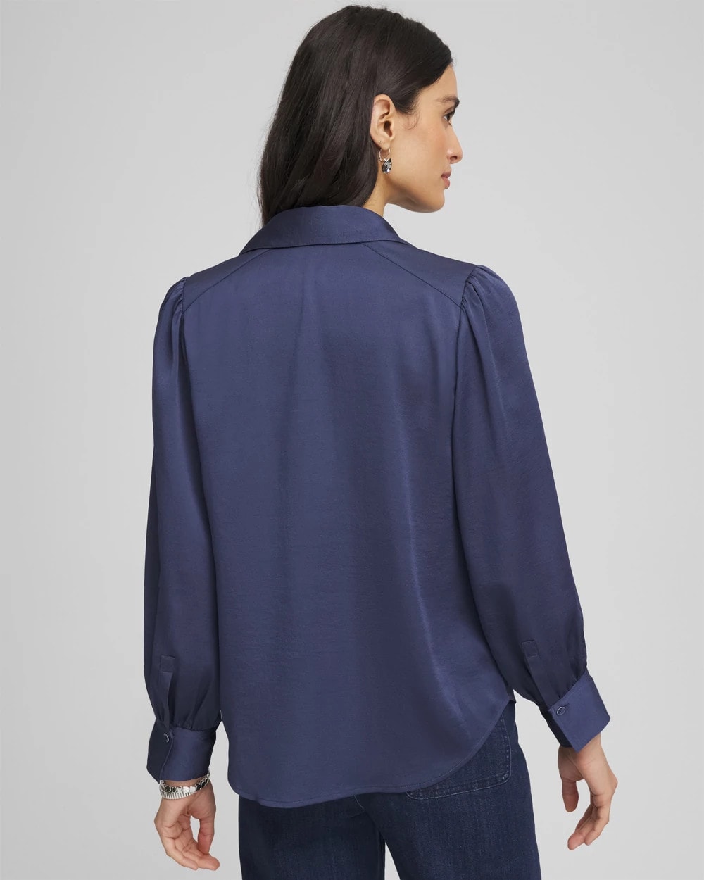 Chico's Online Indigo Sky Puff Sleeve Satin Blouse