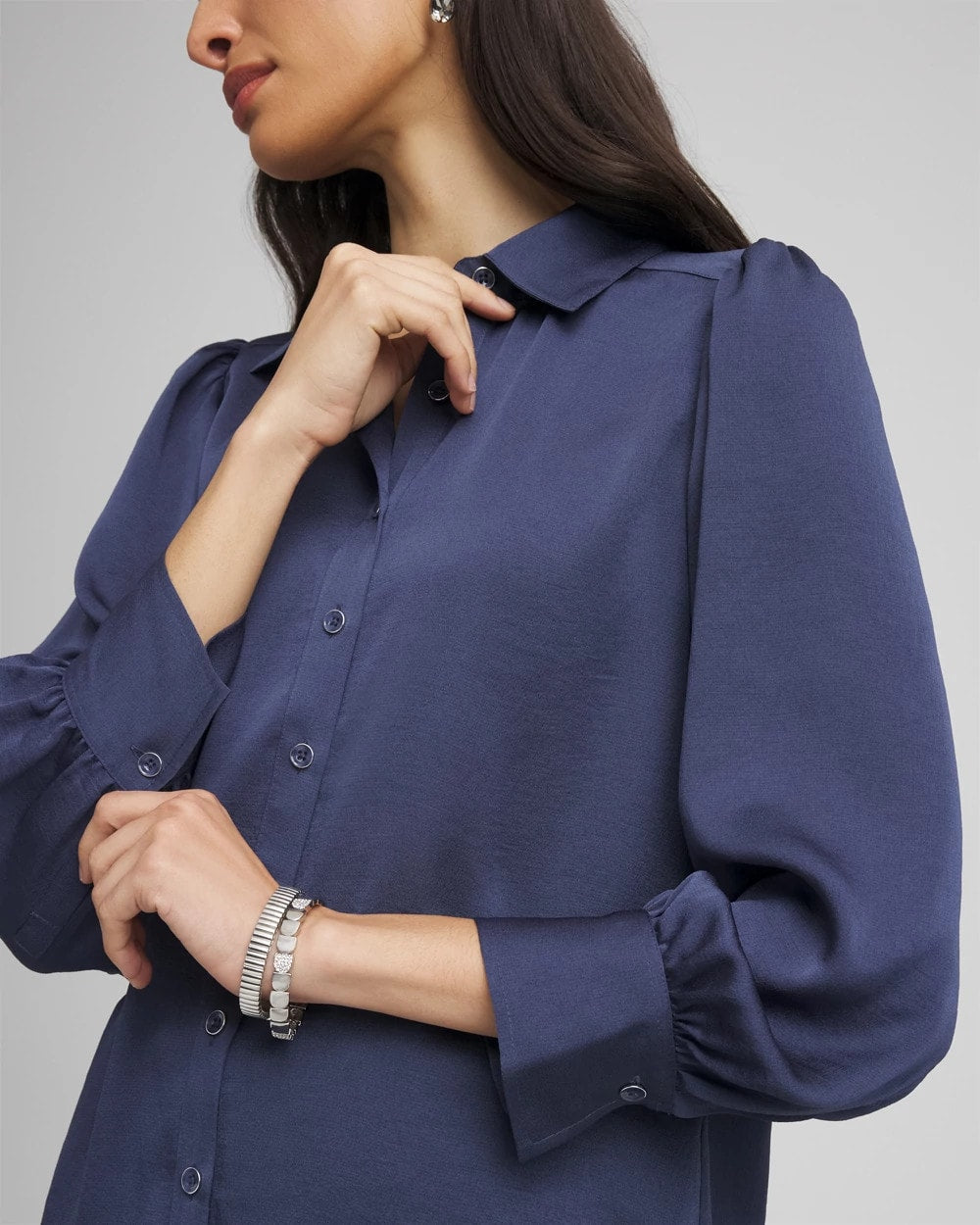Chico's Online Indigo Sky Puff Sleeve Satin Blouse