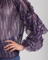 Chico's Discount Purple Elixir Georgette Ruffle Sleeve Blouse