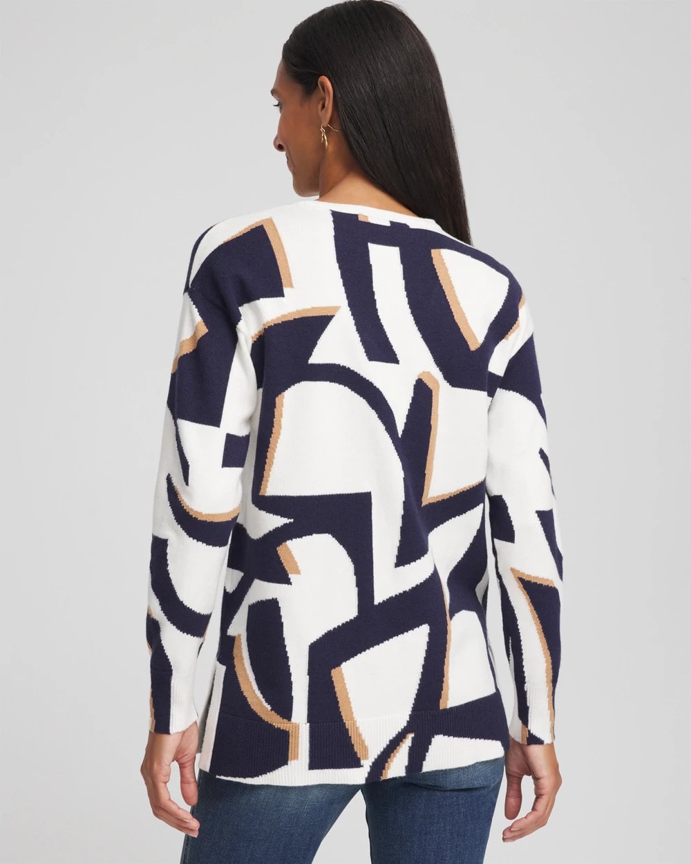 Chico's Sale Passport Blue Geo Intarsia V-Neck Tunic