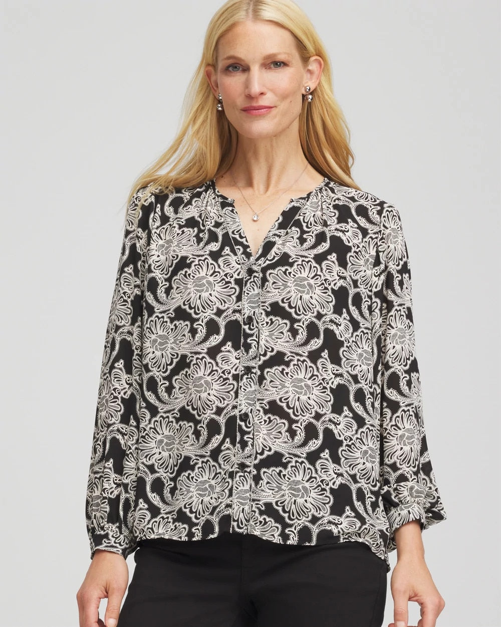 Chico's Outlet Black Caviar Bead Georgette Blouse