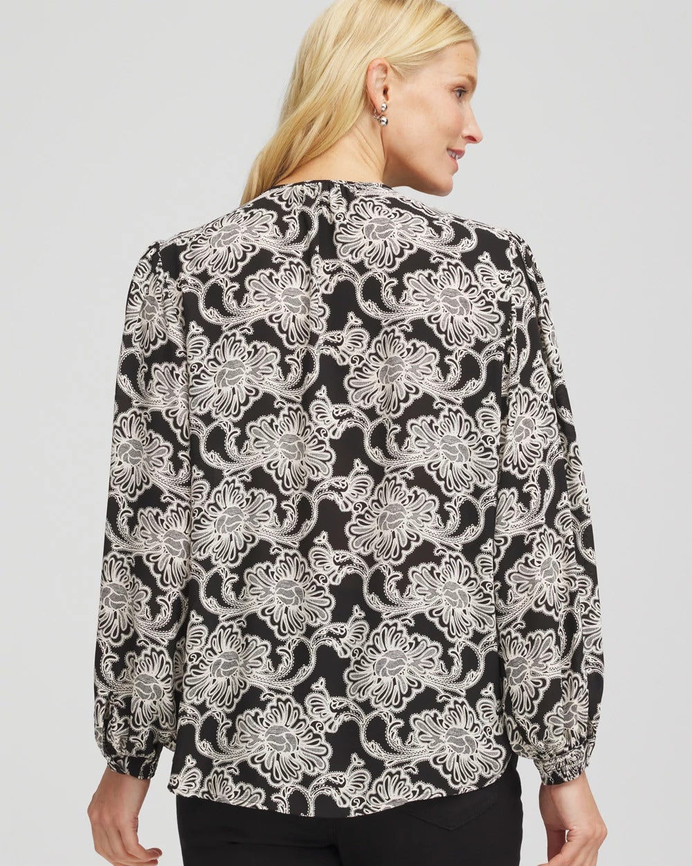 Chico's Outlet Black Caviar Bead Georgette Blouse