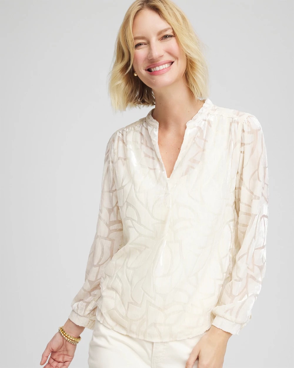 Chico's For Sale English Cream Cream Burnout Pullover Blouse