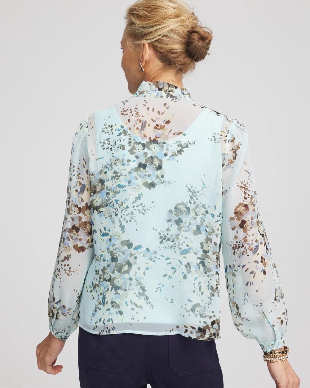 Chico's Sale Blue Menthe Floral Georgette Peasant Blouse