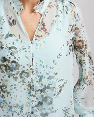 Chico's Sale Blue Menthe Floral Georgette Peasant Blouse