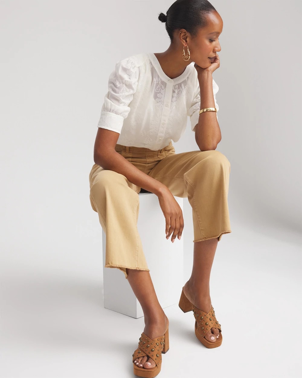 Chico's Outlet Ecru Chiffon Puff Sleeve Shirt