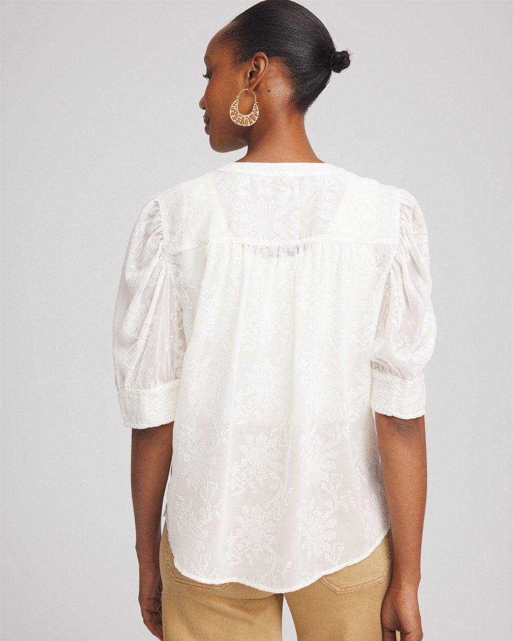 Chico's Outlet Ecru Chiffon Puff Sleeve Shirt