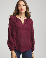 Chico's On Sale Deep Chianti Feathered Pullover Peasant Blouse