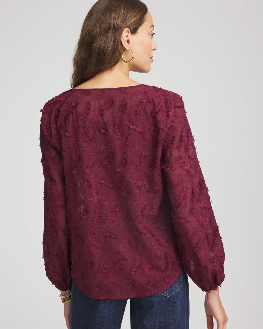 Chico's On Sale Deep Chianti Feathered Pullover Peasant Blouse