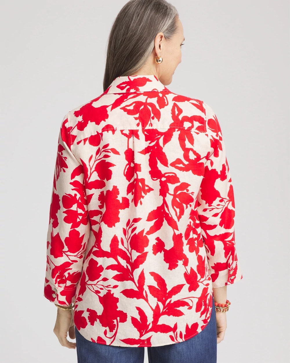 Chico's For Sale Red Glow No Iron™ Floral Linen Shirt