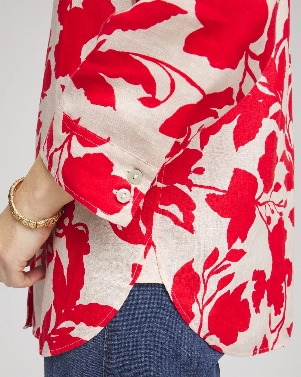 Chico's For Sale Red Glow No Iron™ Floral Linen Shirt